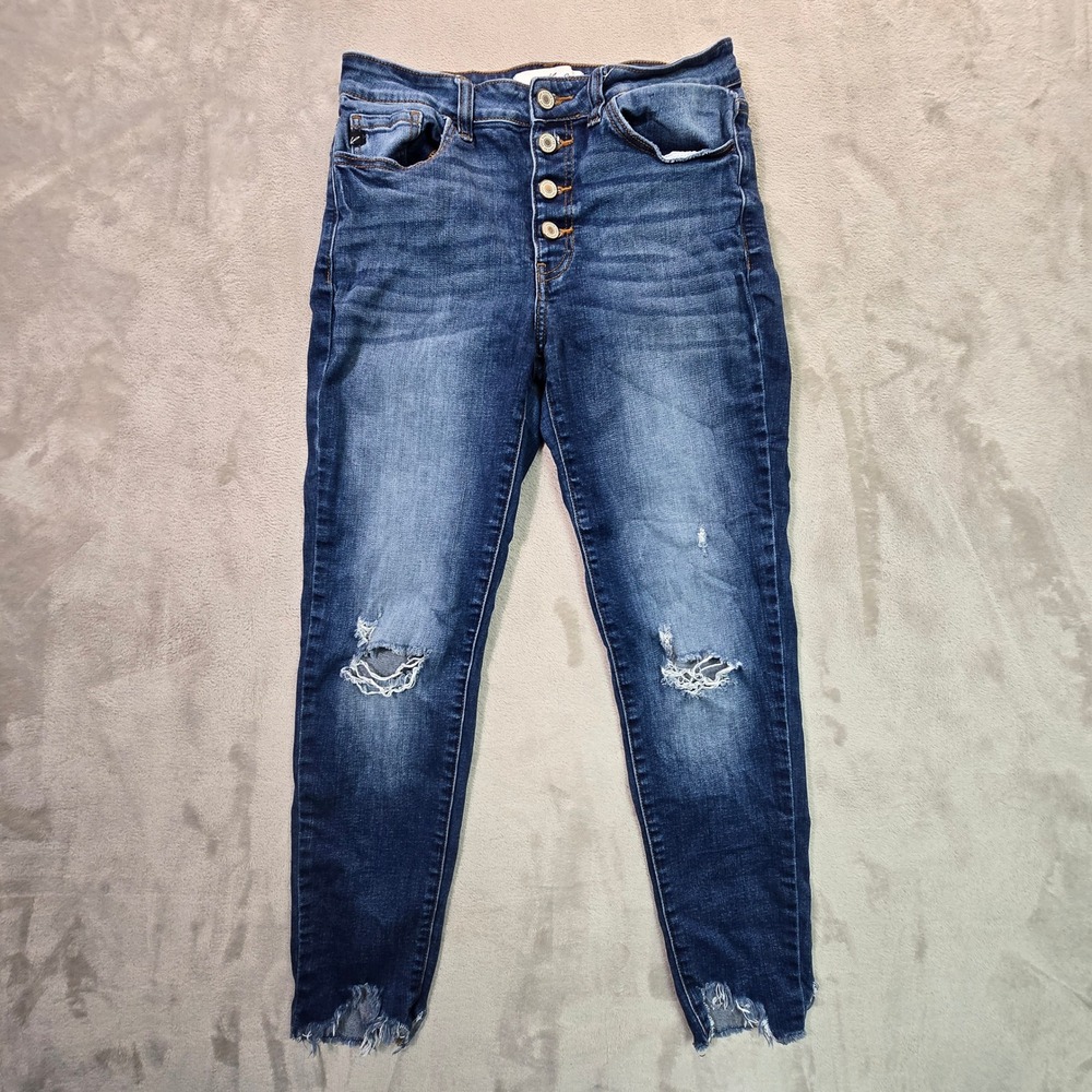 KanCan High Rise Skinny Jeans Dark Wash Raw Step Hem Button Fly KC9154D 9/28